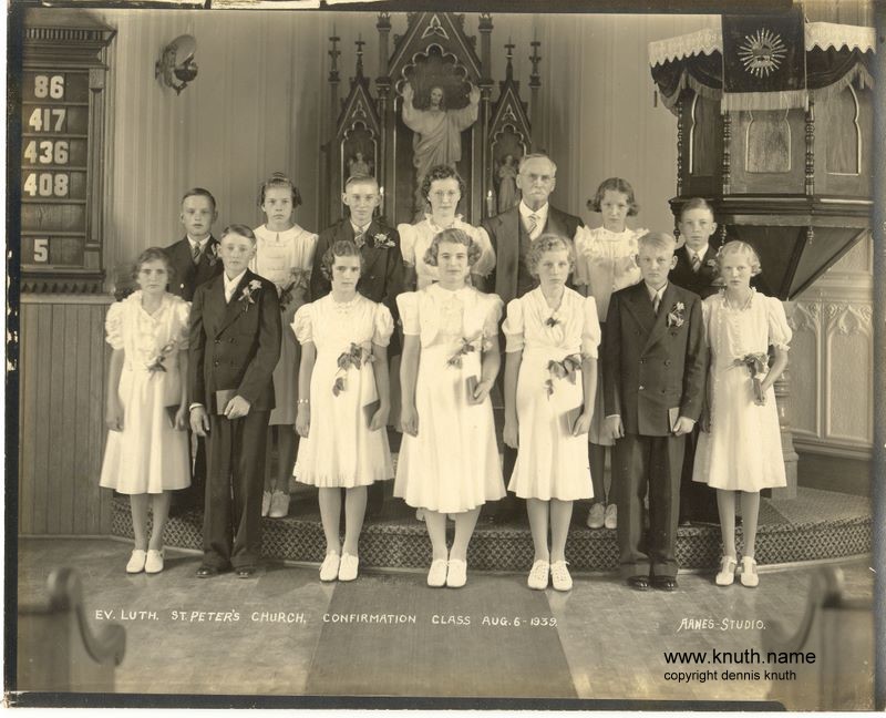 Bears Grass Confirmation Class in 1939 including John Knuth(large) Comfirmation Class of 1939